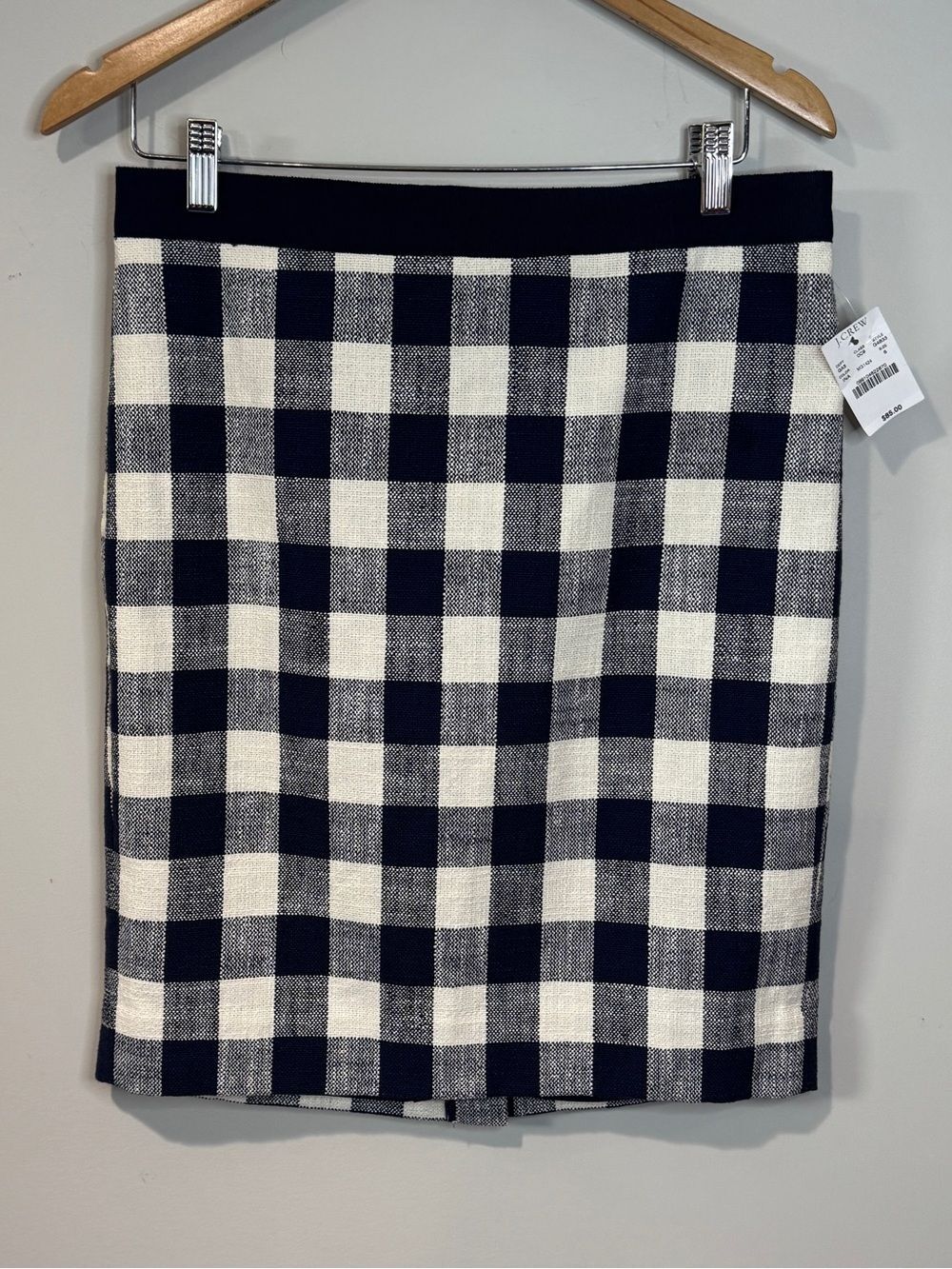 J.Crew NWT The Pencil Skirt Textured Navy & White Check Plaid Knee Length Size 6